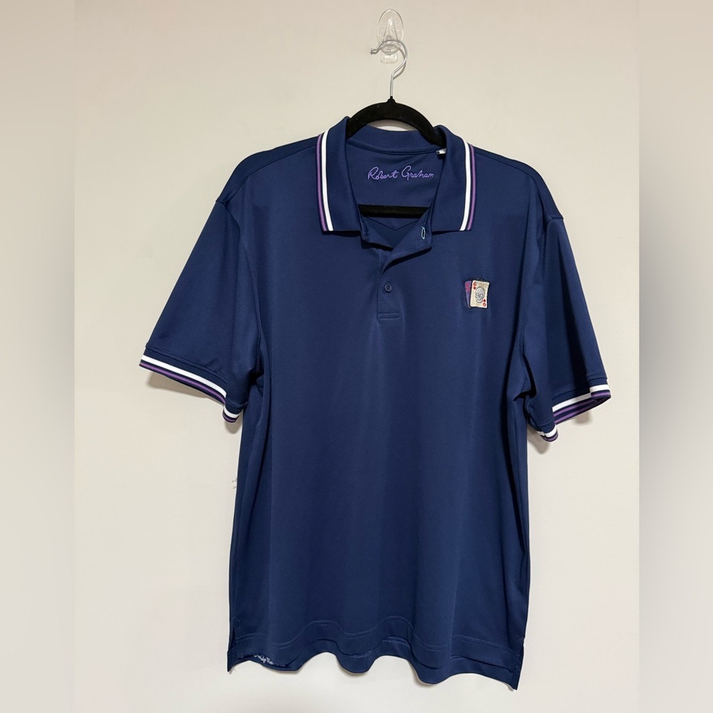 Robert Graham Navy Poker Night Pique Polo Shirt Size Large Vegas Casino Preppy